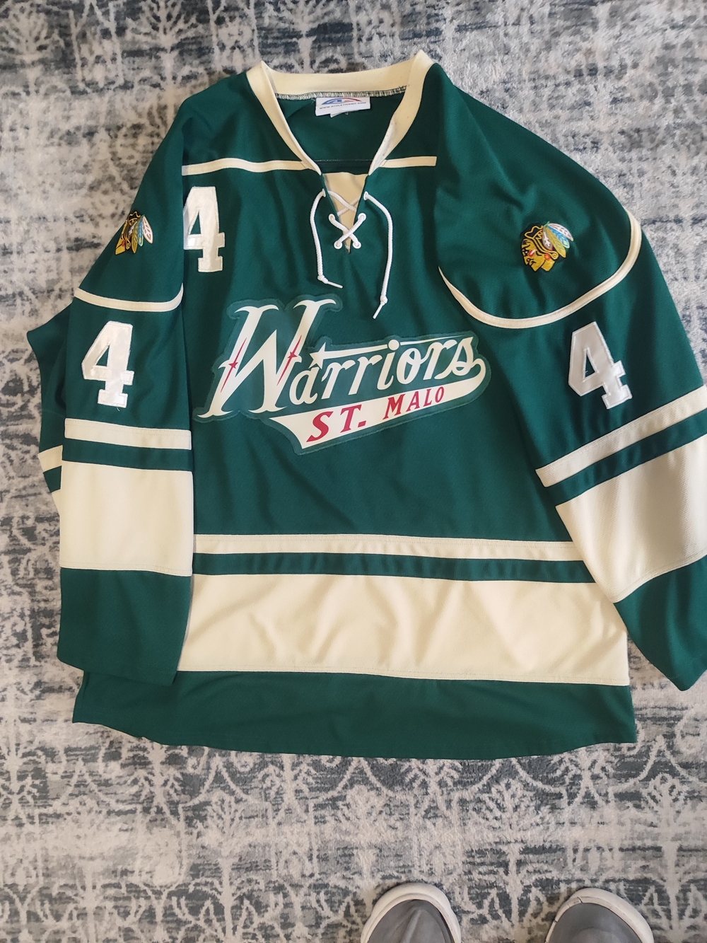 St. Malo Warriors Green and Cream Hockey Jersey - Athletic Knit